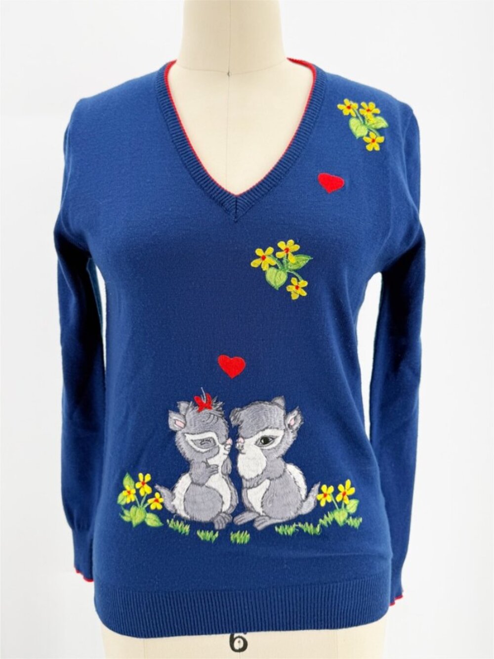 Rochelle California V-neck Squirrel Sweater Knit Novelty Vtg whimsy M